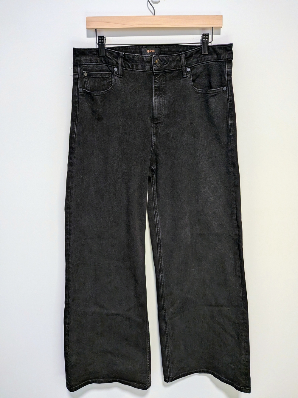 Quince Bella Stretch Wide Leg Jeans Black High Rise Size 31 30" Inseam